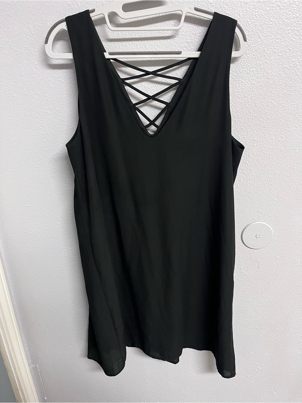 Soprano Black Sleeveless Mini Dress with Crisscross V-Neck